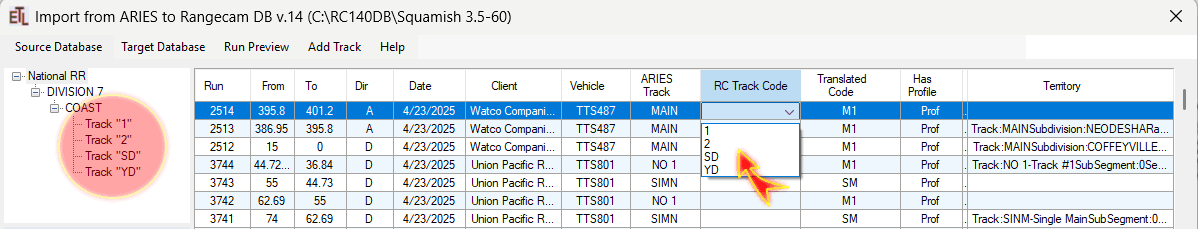 Track matching grid